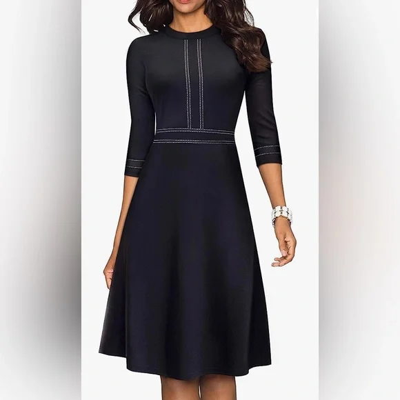 HOMEYEE Women's Chic Crew Neck 3/4 Sleeve Party Homecoming Aline Dress - Picture 1 of 4